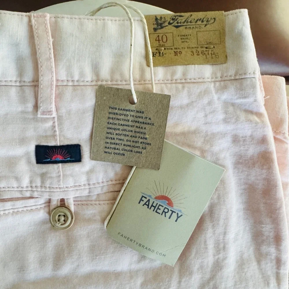 Faherty Malibu Linen & Cotton Chino Shorts, Size 40 Waist, Summer Pink, NWT‎